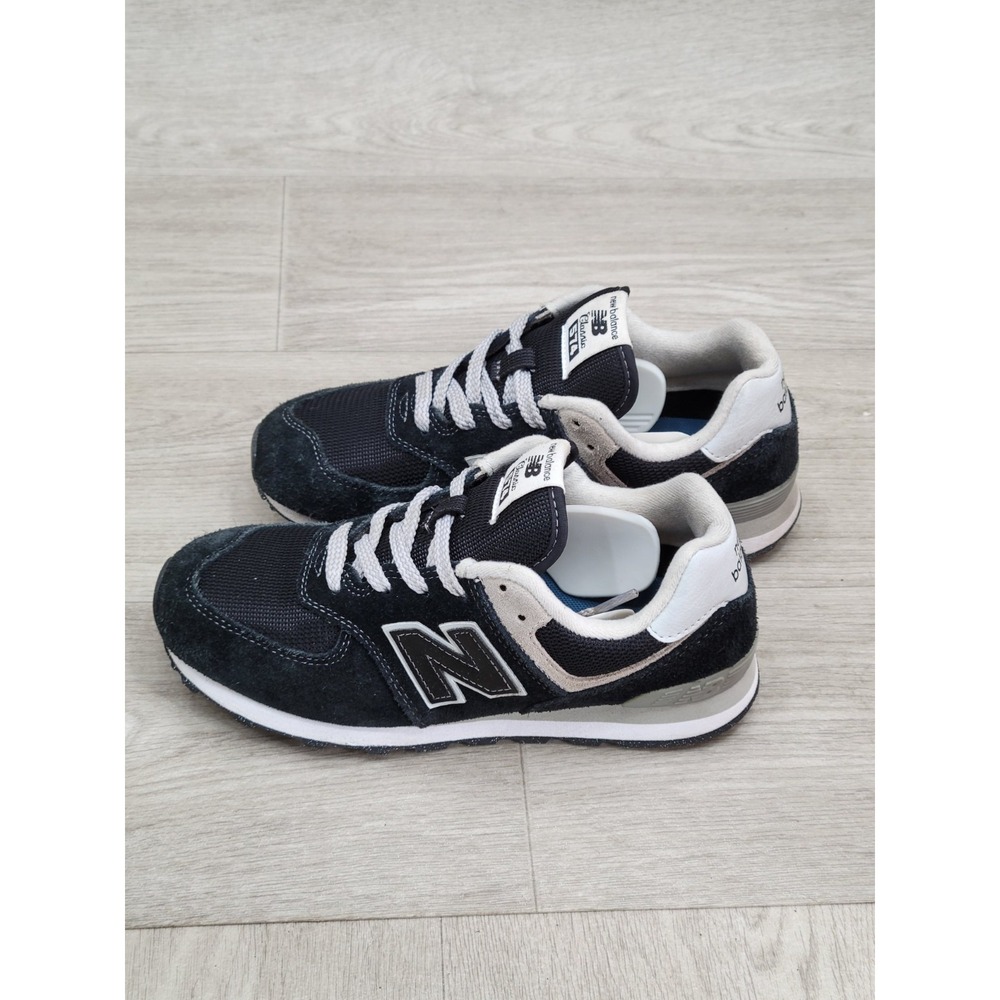 New Balance 574 Boys Size 3 Black White Athletic Sneakers Lace Up Shoes